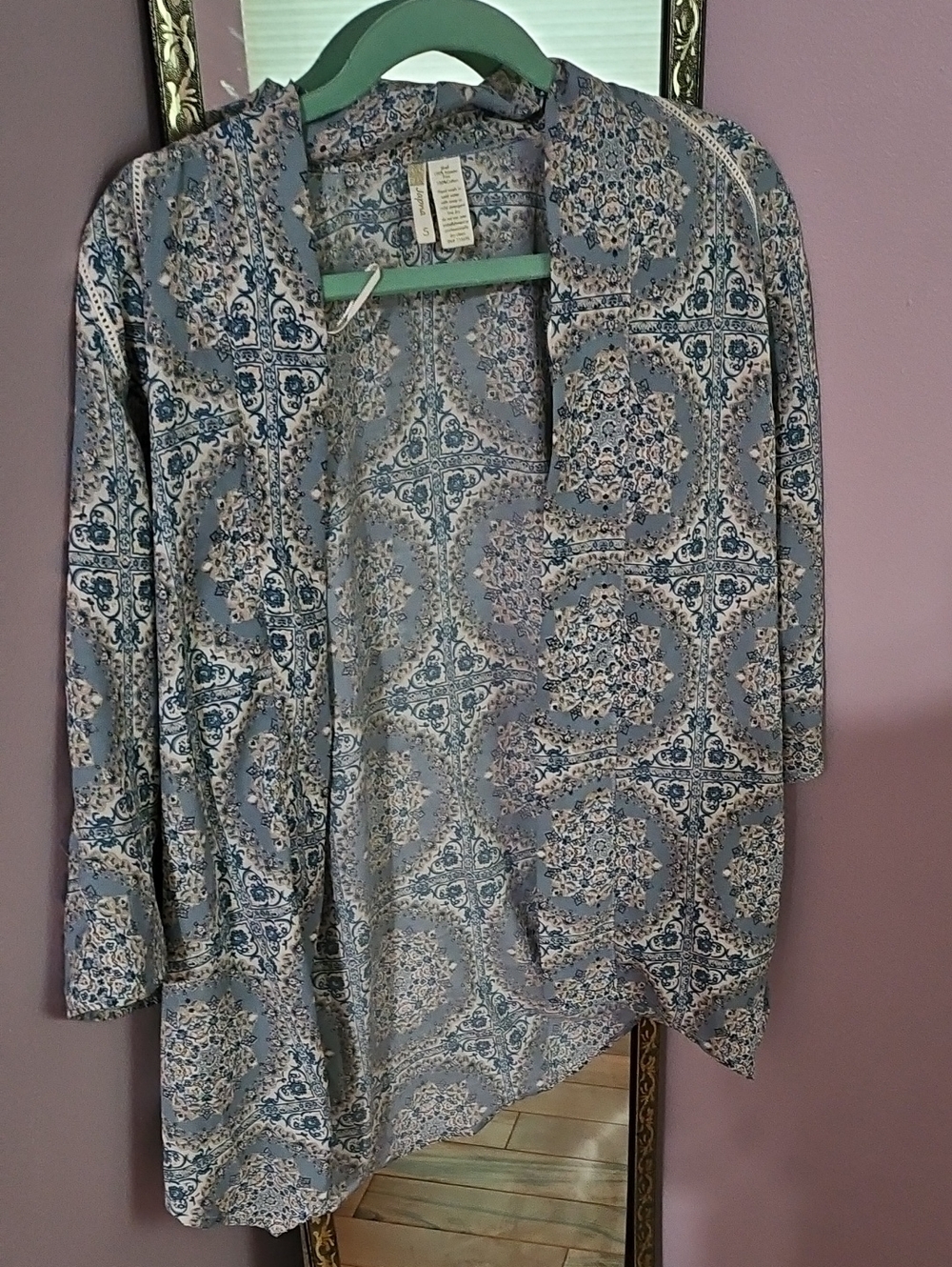 Japna Blue and White Patterned Open Front Jacket